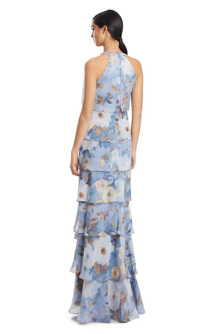 Alexander by Daymor 3268 Printed Chiffon Tiered Halter Gown