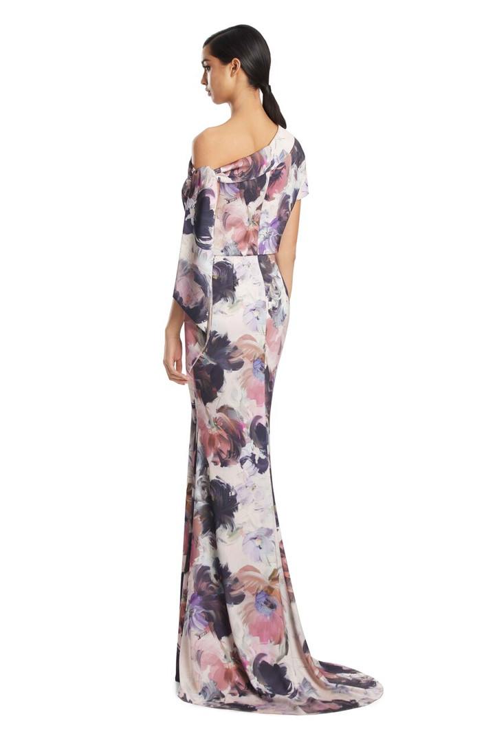 Alexander by Daymor 3274 Printed Satin Asymmetrical Gown
