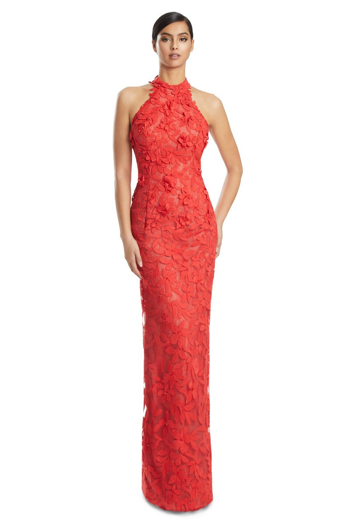 Alexander by Daymor 3277 3D Flower Lace Halter Neck Gown