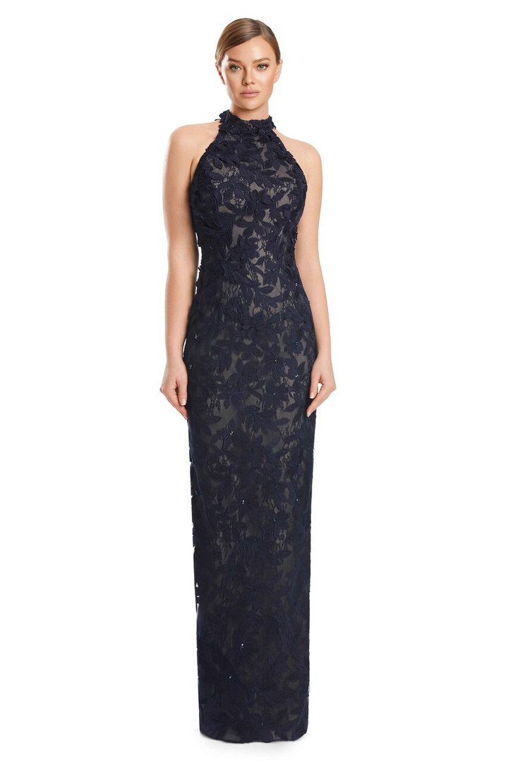 Alexander by Daymor 3277 3D Flower Lace Halter Neck Gown