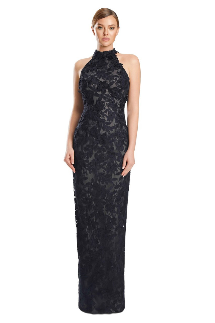 Alexander by Daymor 3277 3D Flower Lace Halter Neck Gown