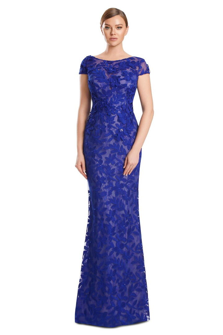 Alexander by Daymor 3279 3D Flower Lace Cap Sleeves Gown
