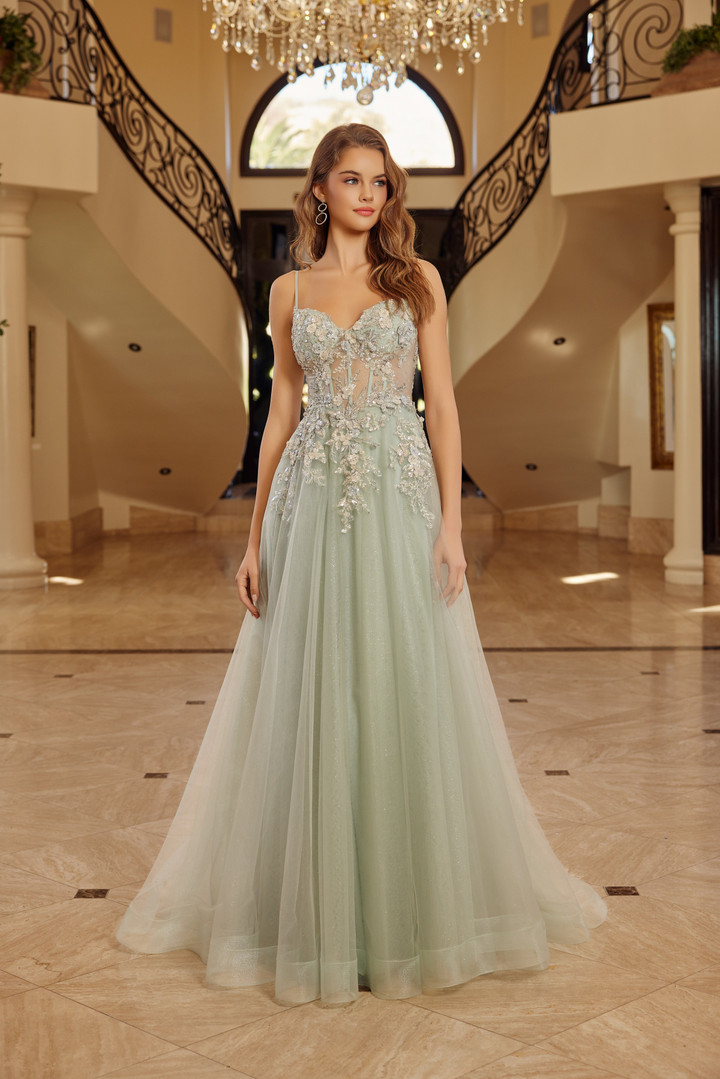 Nox Anabel G1787 Illusion Boned Spaghetti Straps Prom Gown
