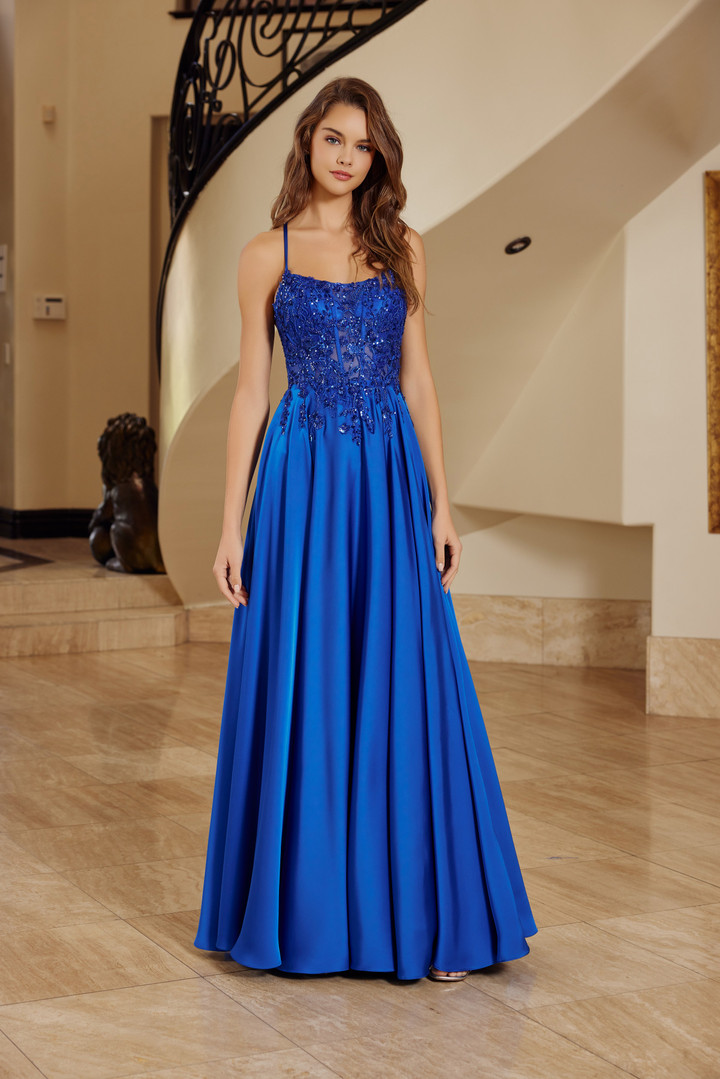 Nox Anabel A1725 Stretch Satin Spaghetti Straps Prom Dress