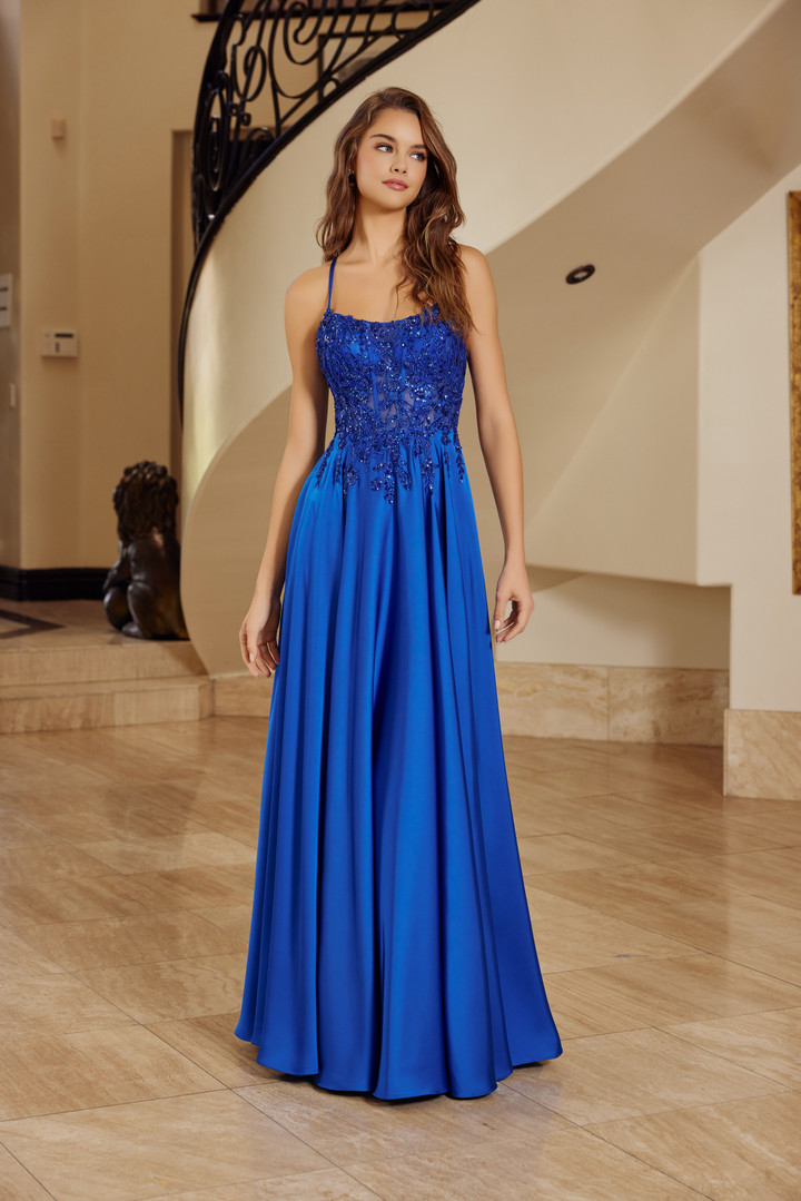Nox Anabel A1725 Stretch Satin Spaghetti Straps Prom Dress