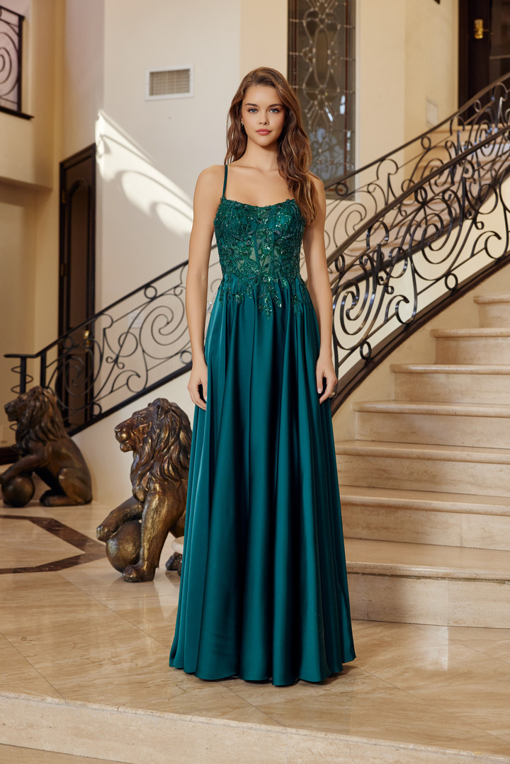 Nox Anabel A1725 Stretch Satin Spaghetti Straps Prom Dress