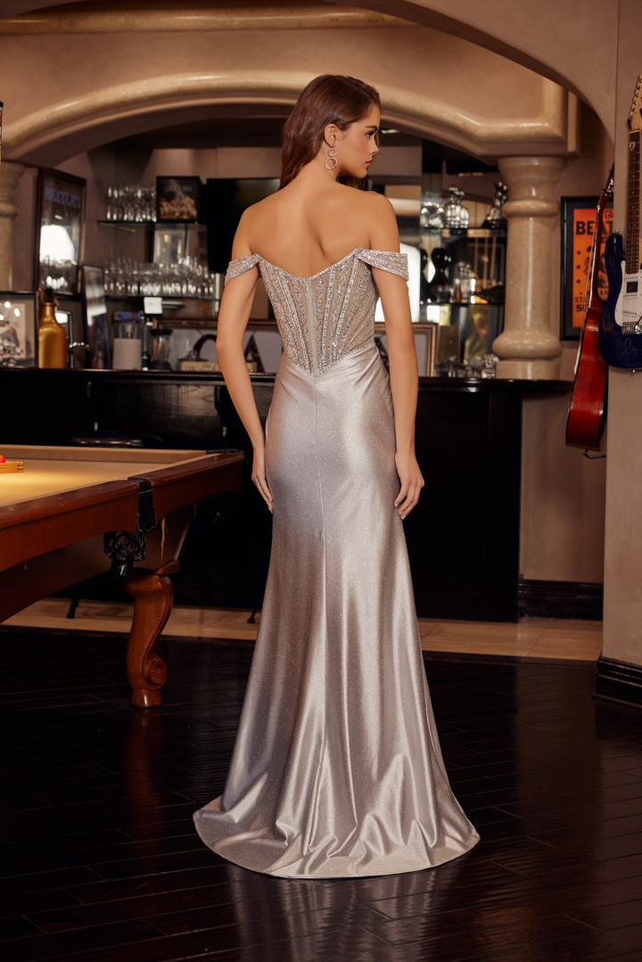 Nox Anabel F1727 Off Shoulder Straps Plunging V-neck Gown