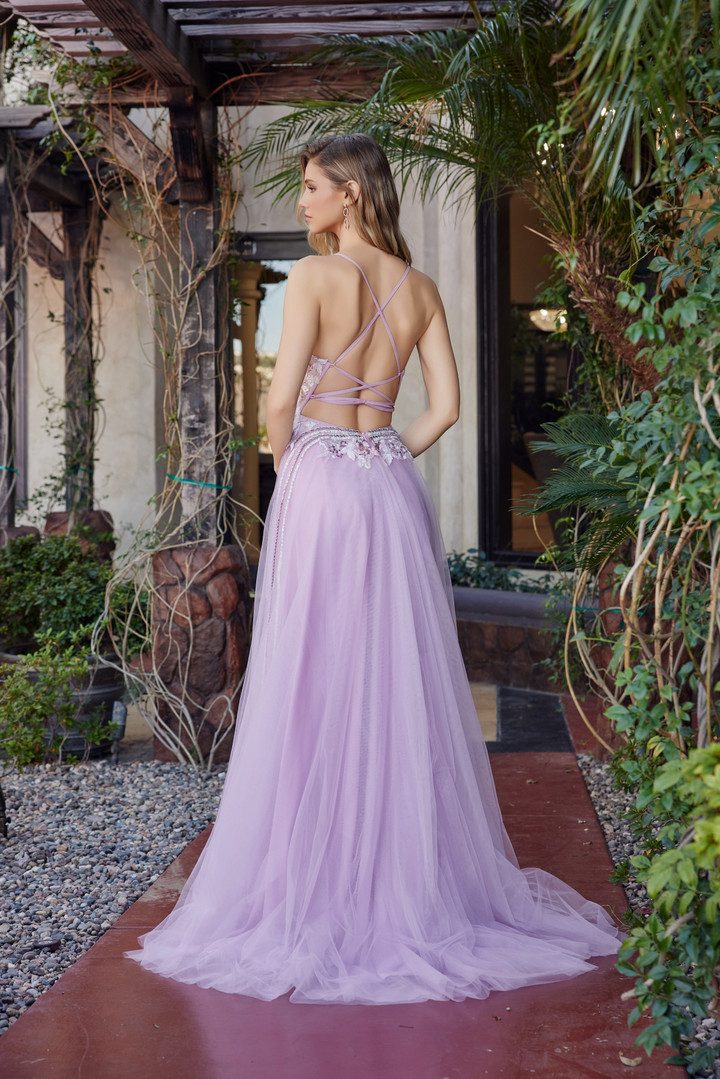 Nox Anabel G1795 Tulle Embroidered Plunging V-neck Gown