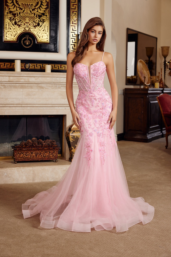 Nox Anabel H1874 Tulle Plunging Semi Sweetheart Prom Dress