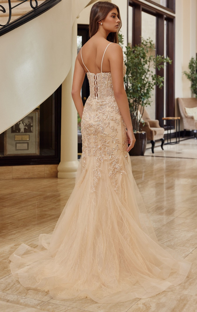 Nox Anabel H1874 Tulle Plunging Semi Sweetheart Prom Dress