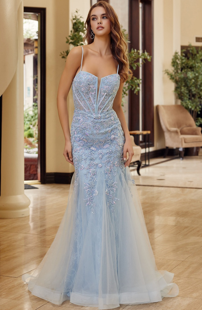 Nox Anabel H1874 Tulle Plunging Semi Sweetheart Prom Dress