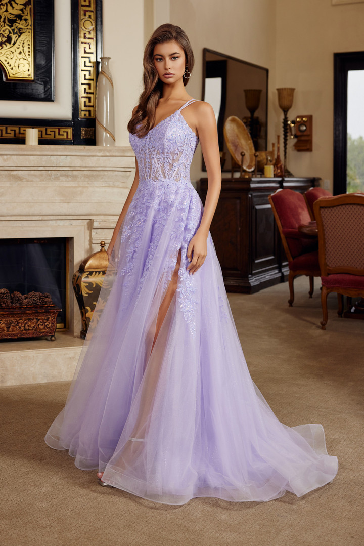 Nox Anabel H1882 V-neckline Double Spaghetti Straps Gown