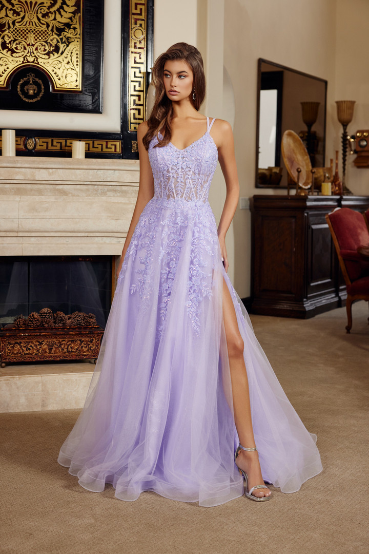 Nox Anabel H1882 V-neckline Double Spaghetti Straps Gown
