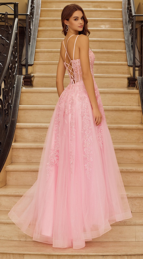 Nox Anabel H1882 V-neckline Double Spaghetti Straps Gown