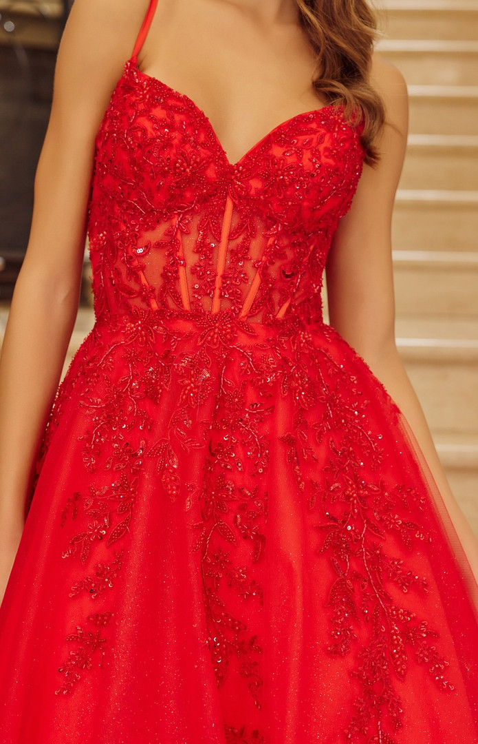 Nox Anabel H1883 Plunging V-Neckline Spaghetti Straps Gown