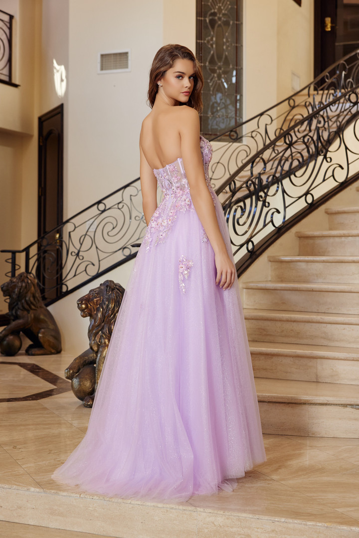 Nox Anabel Q1773 Tulle Embroidery Plunging V-neckline Gown
