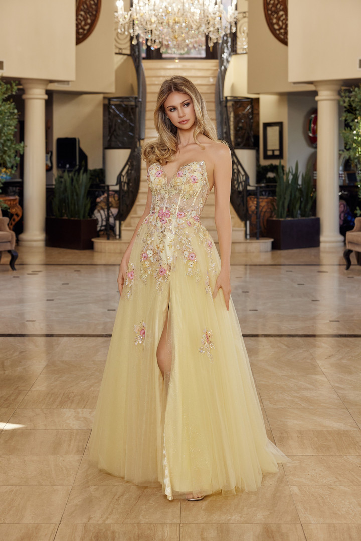 Nox Anabel Q1773 Tulle Embroidery Plunging V-neckline Gown