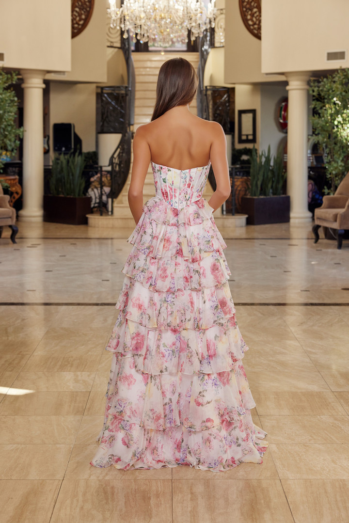 Nox Anabel Q1779 Floral Print Sweetheart Strapless Gown