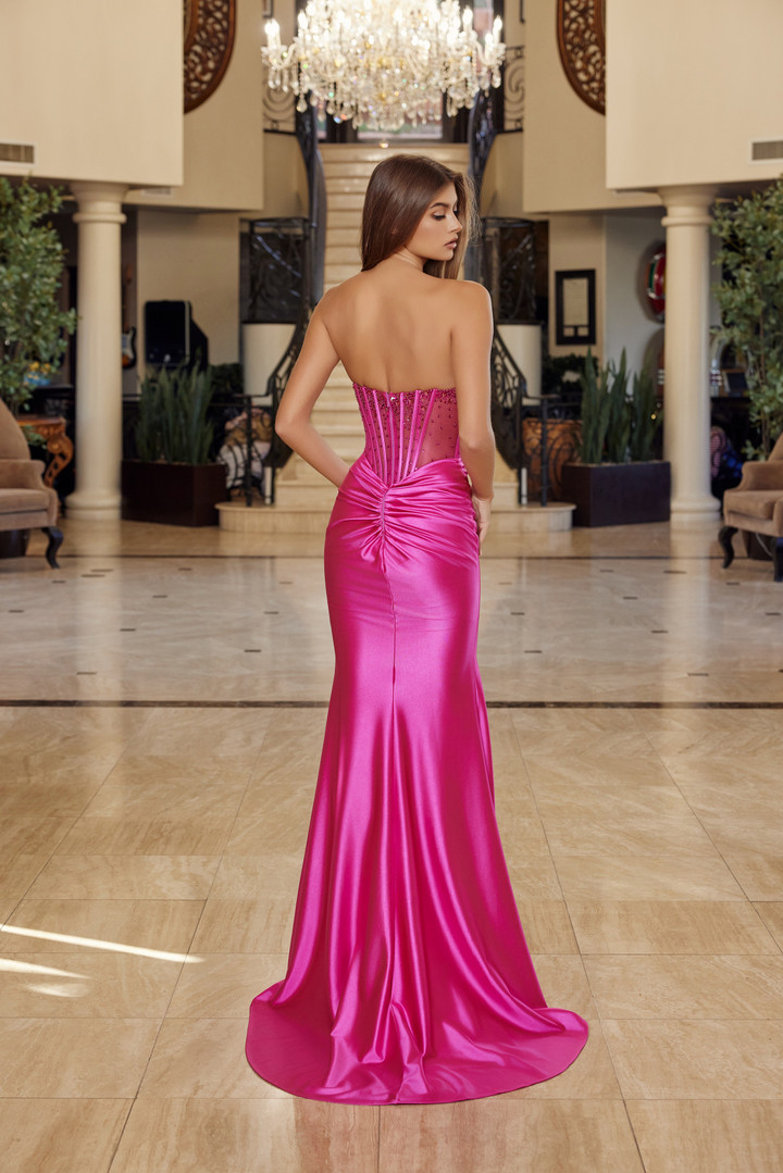 Nox Anabel R1812 Shiny Satin Beaded V-neck Strapless Gown