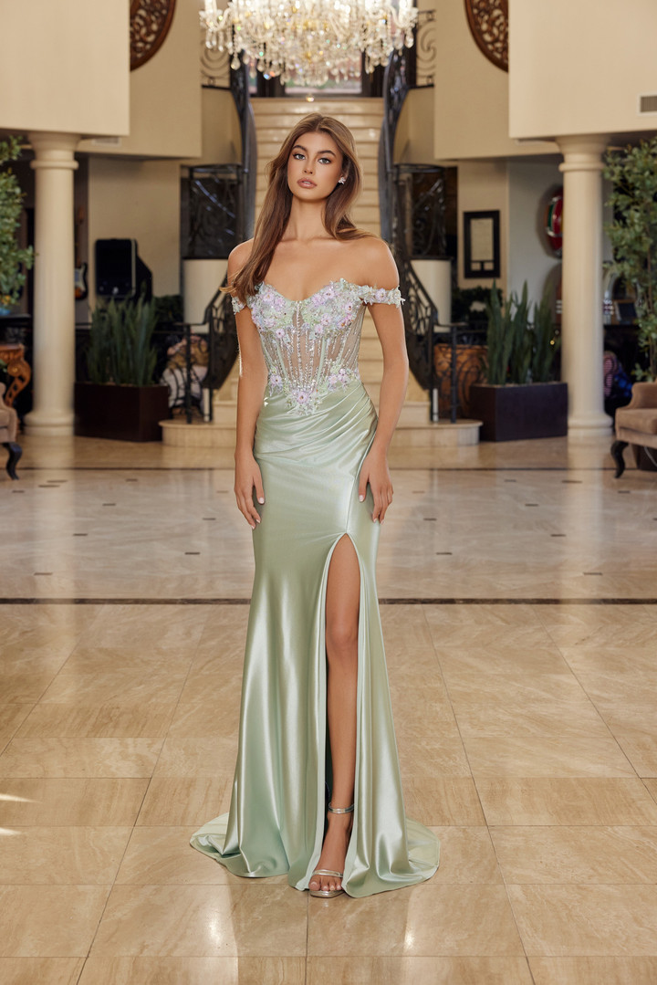 Nox Anabel R1814 Shiny Satin Sweetheart Off Shoulder Gown
