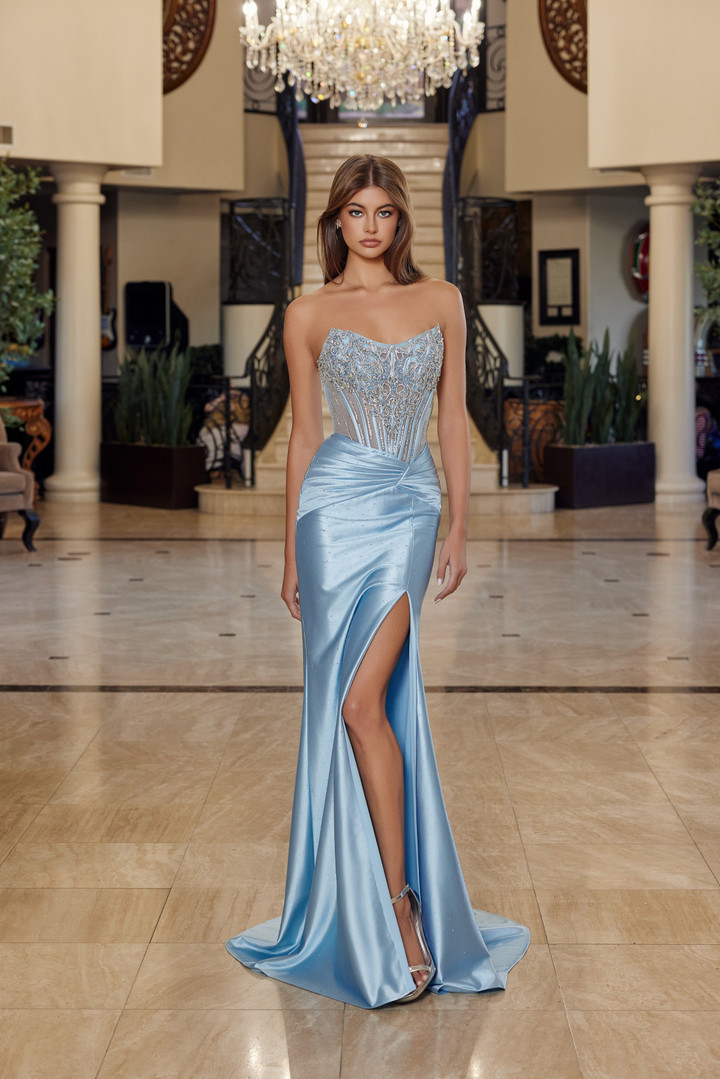 Nox Anabel R1820 Embellished Scoop Neck Strapless Prom Gown