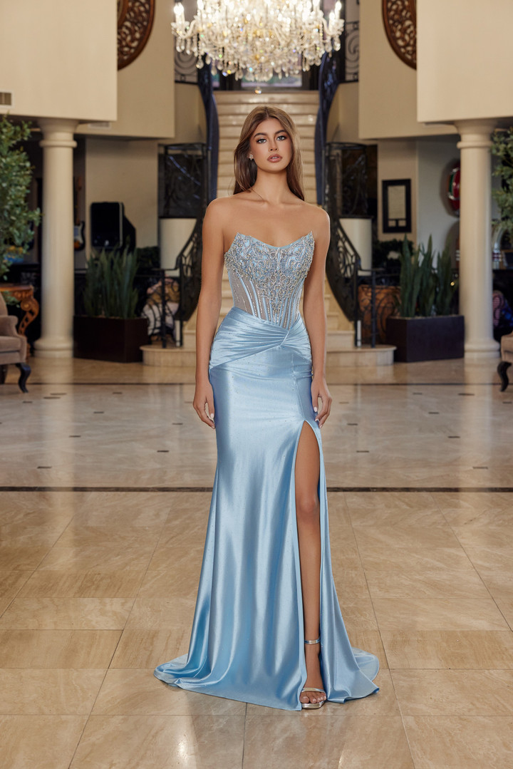 Nox Anabel R1820 Embellished Scoop Neck Strapless Prom Gown