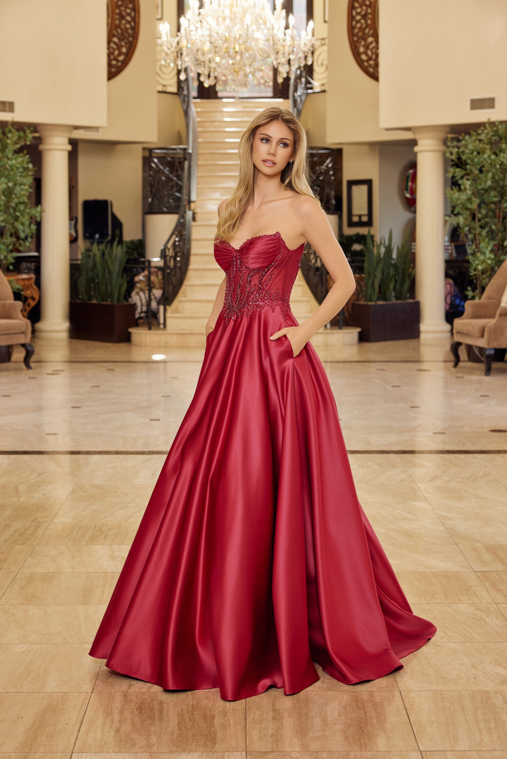 Nox Anabel Y1798 Shiny Satin Sweetheart Neck Strapless Gown