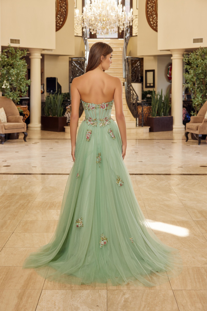 Nox Anabel Y1803 Tulle Sequined Embroidery Strapless Gown