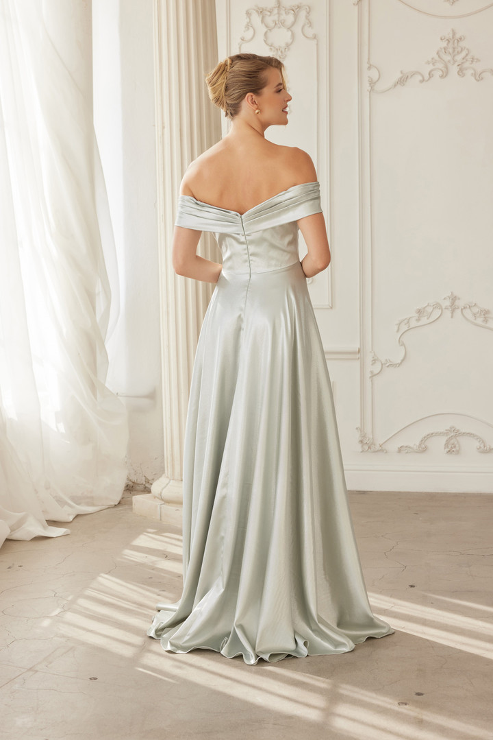 Nox Anabel ME150 Stretch Satin Off Shoulder Sleeve Gown