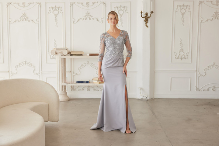 Nox Anabel MH163 Embroidered Sheer Quarter Sleeves Gown