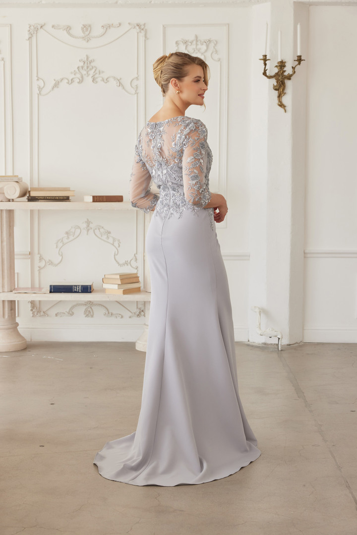 Nox Anabel MH163 Embroidered Sheer Quarter Sleeves Gown