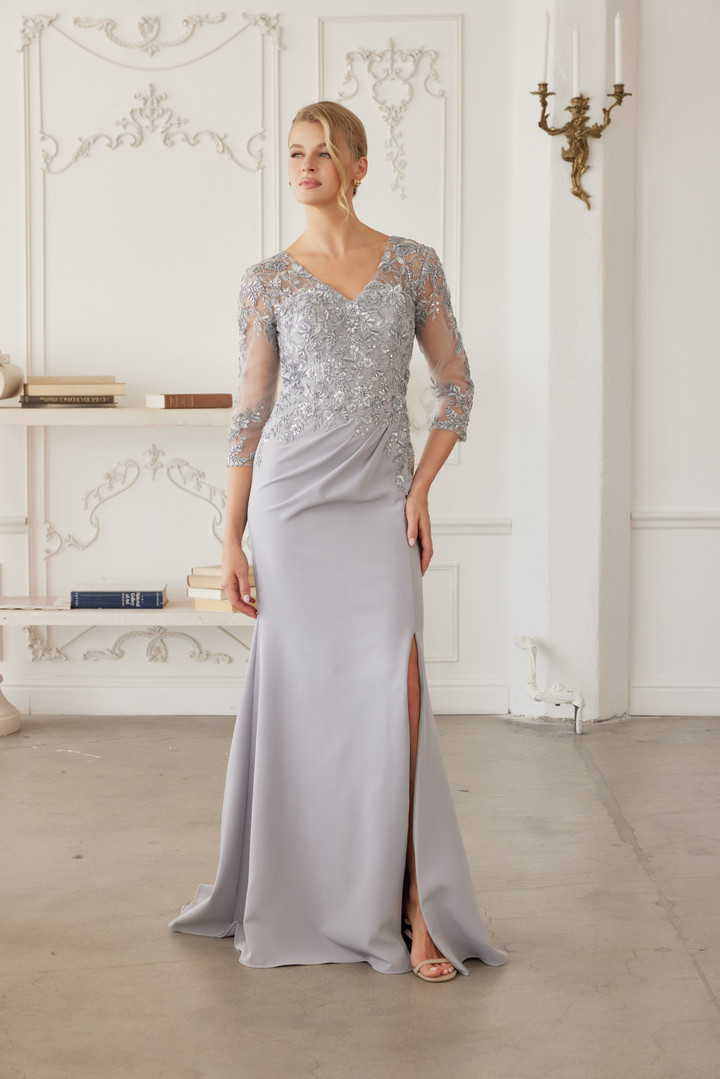 Nox Anabel MH163 Embroidered Sheer Quarter Sleeves Gown