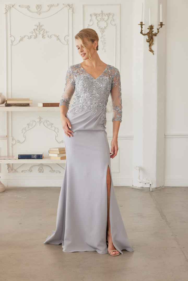 Nox Anabel MH163 Embroidered Sheer Quarter Sleeves Gown