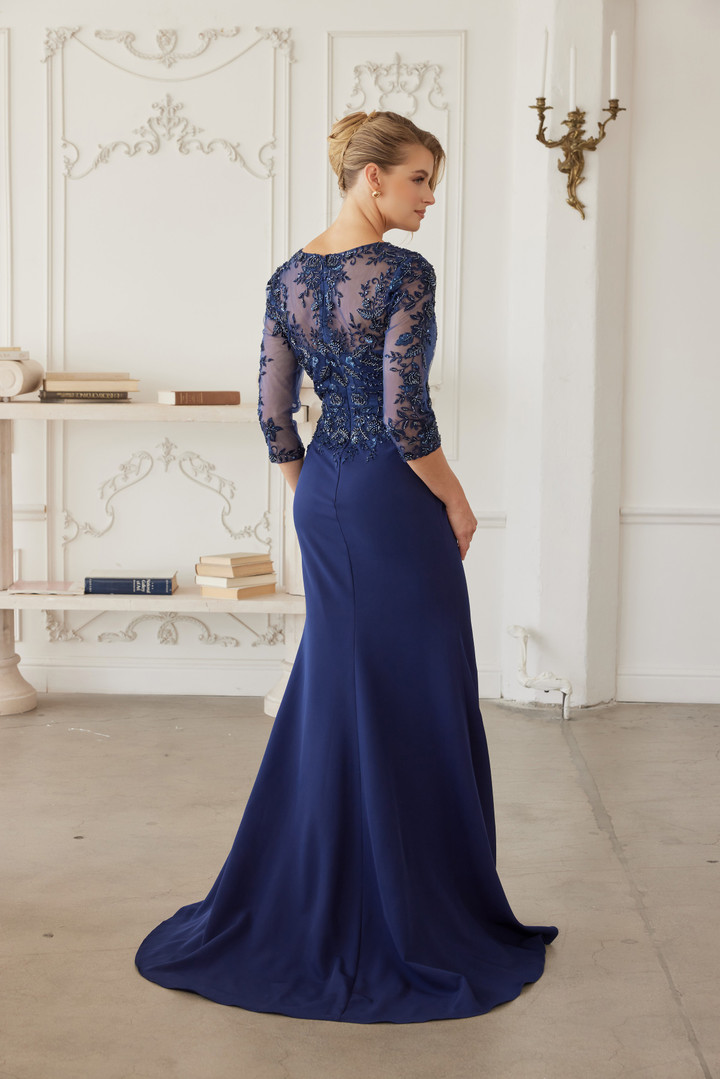 Nox Anabel MH163 Embroidered Sheer Quarter Sleeves Gown