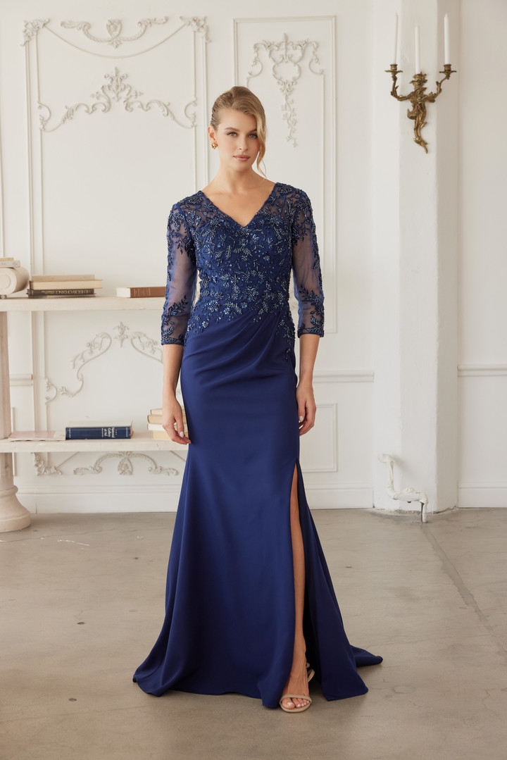 Nox Anabel MH163 Embroidered Sheer Quarter Sleeves Gown