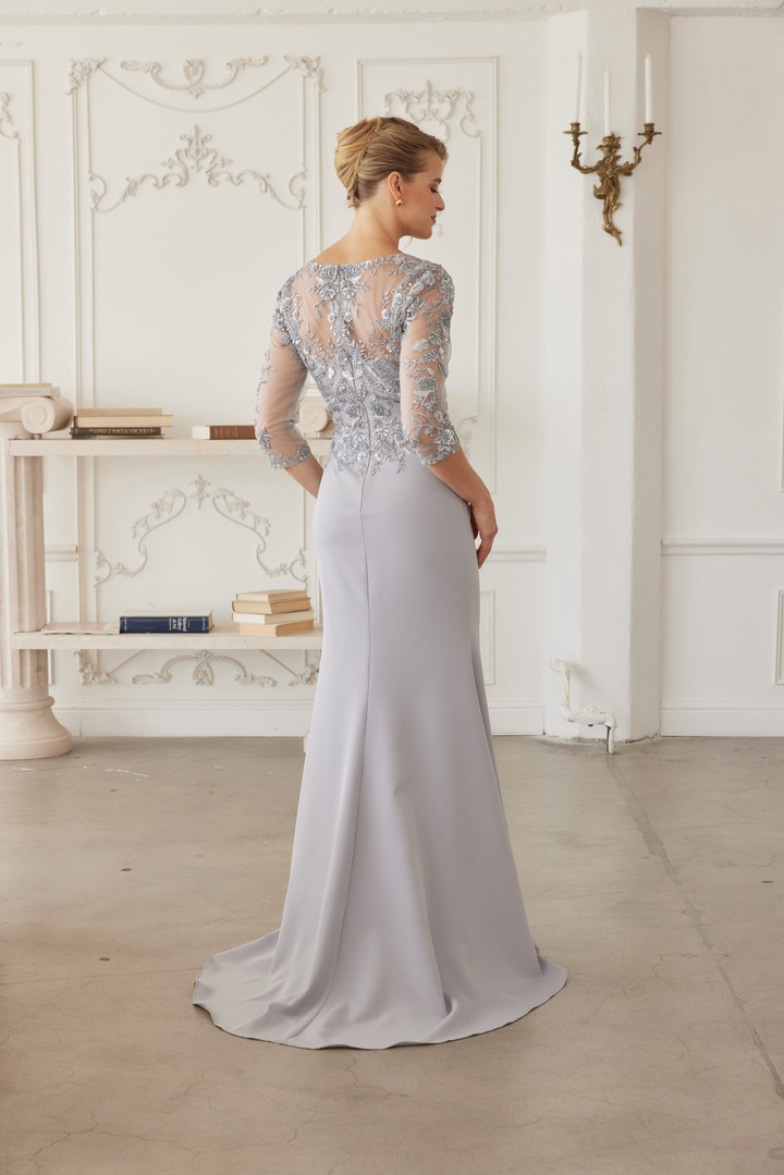 Nox Anabel MH163 Embroidered Sheer Quarter Sleeves Gown