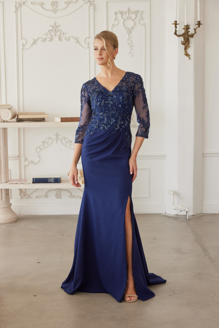 Nox Anabel MH163 Embroidered Sheer Quarter Sleeves Gown