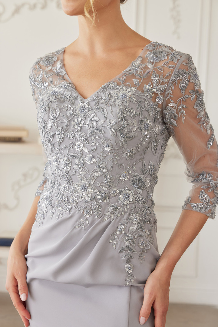 Nox Anabel MH163 Embroidered Sheer Quarter Sleeves Gown