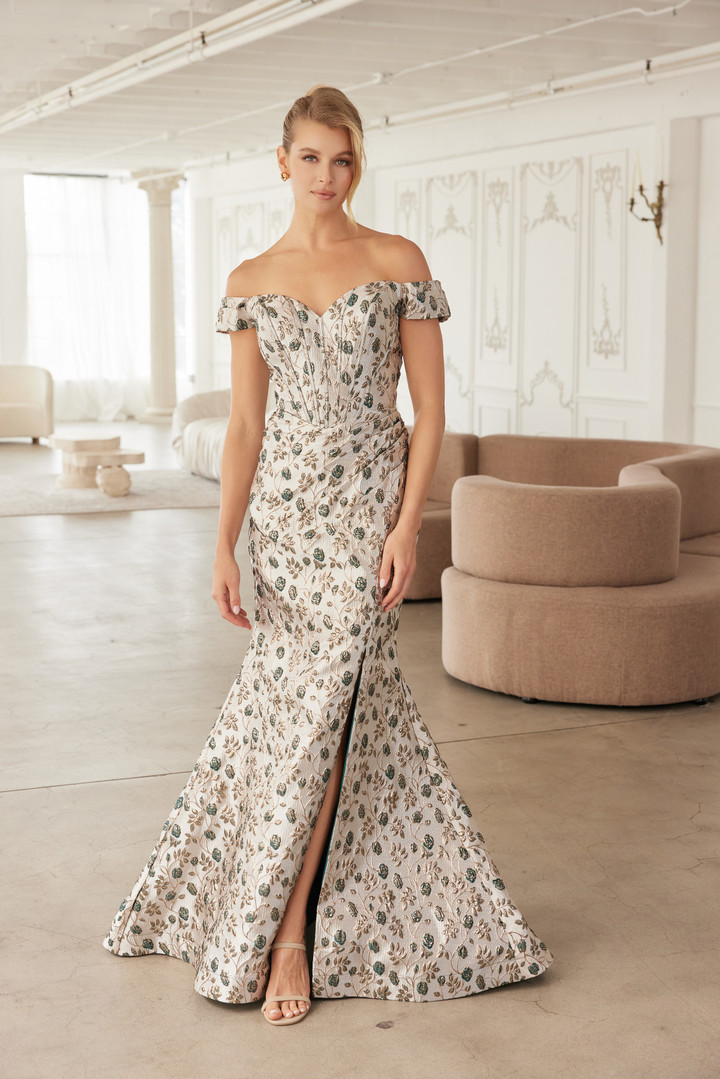 Nox Anabel MJ142 Jackard Off Shoulder Straps Sweetheart Gown