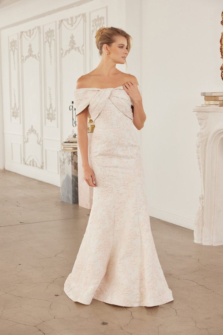 Nox Anabel MT154 Jacquard Off Shoulder Sleeves Long Gown
