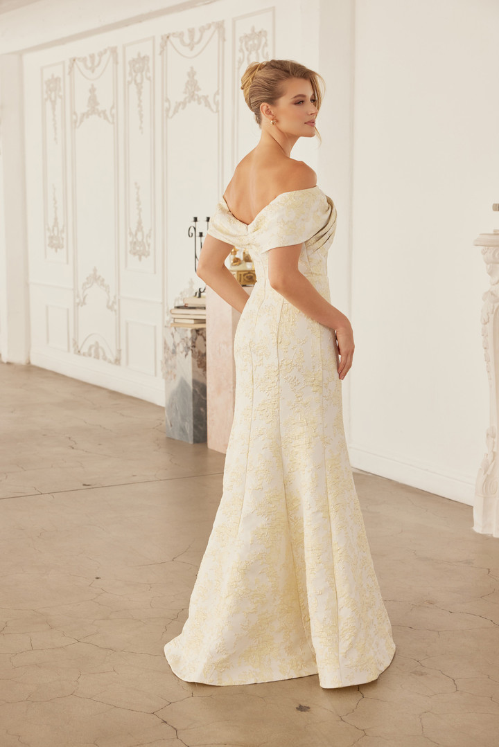 Nox Anabel MT154 Jacquard Off Shoulder Sleeves Long Gown