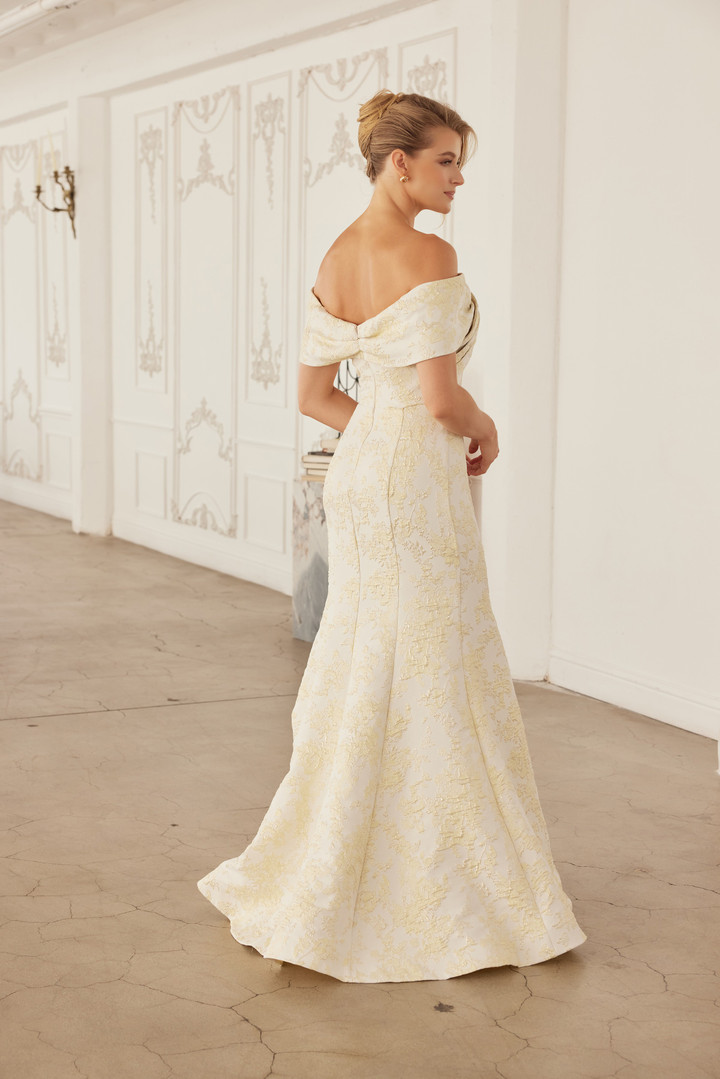 Nox Anabel MT154 Jacquard Off Shoulder Sleeves Long Gown