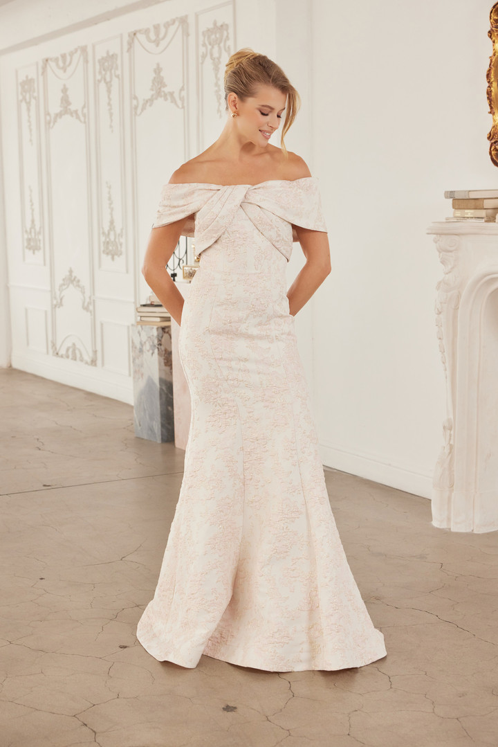 Nox Anabel MT154 Jacquard Off Shoulder Sleeves Long Gown