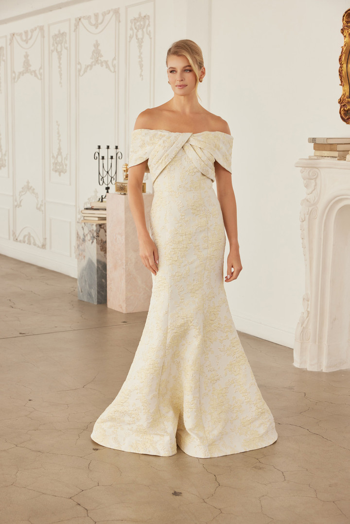 Nox Anabel MT154 Jacquard Off Shoulder Sleeves Long Gown