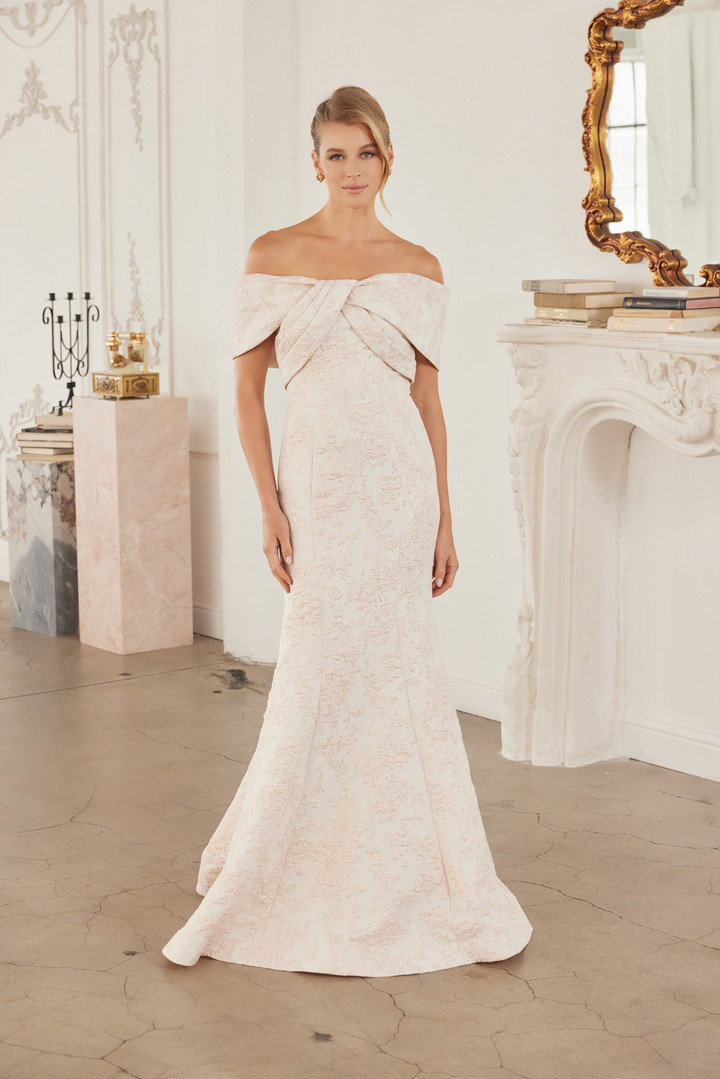 Nox Anabel MT154 Jacquard Off Shoulder Sleeves Long Gown