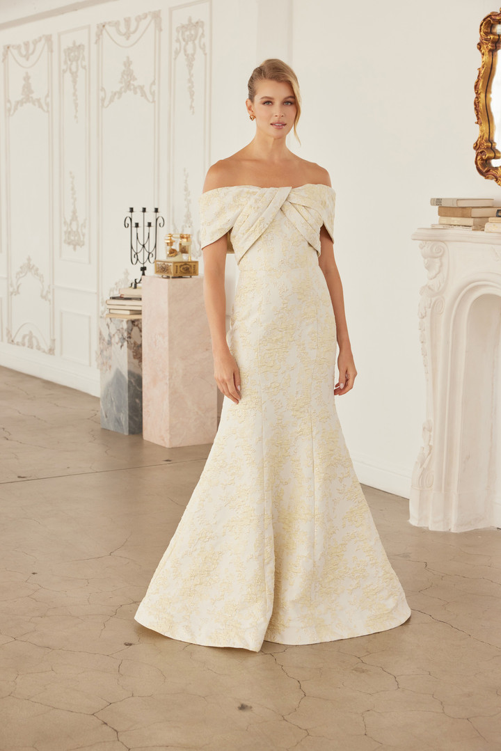 Nox Anabel MT154 Jacquard Off Shoulder Sleeves Long Gown