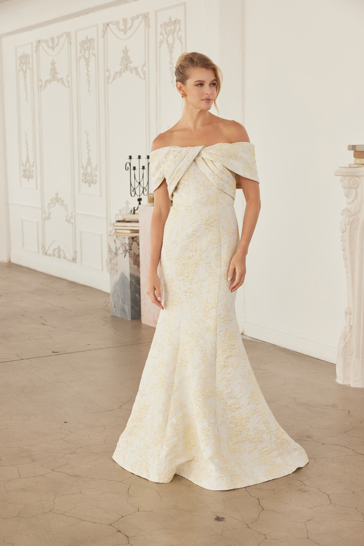 Nox Anabel MT154 Jacquard Off Shoulder Sleeves Long Gown