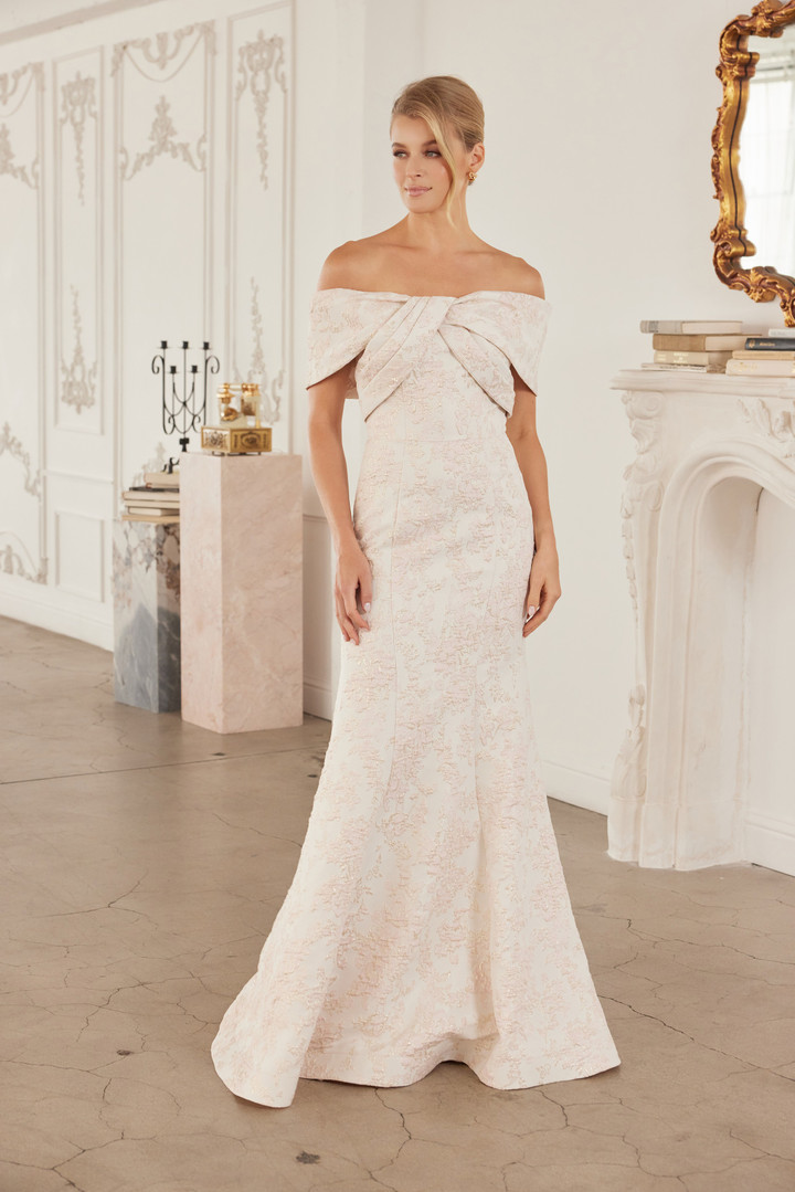 Nox Anabel MT154 Jacquard Off Shoulder Sleeves Long Gown