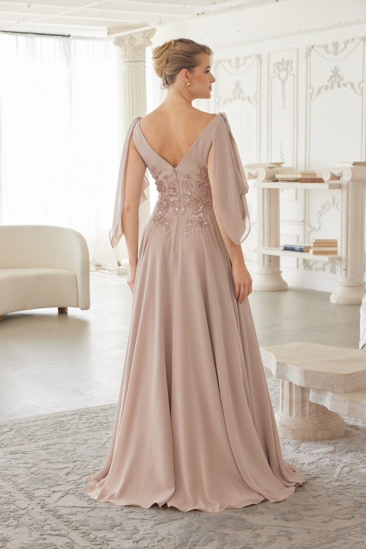 Nox Anabel ME151 Embroidery Chiffon V-neck Long Sleeve Gown