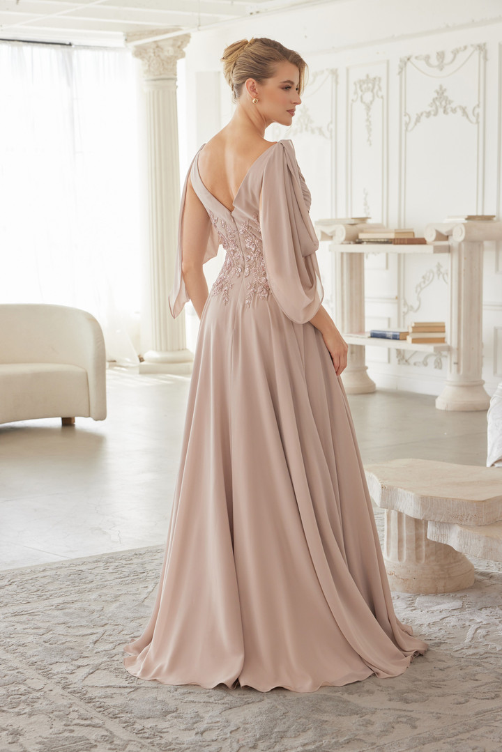 Nox Anabel ME151 Embroidery Chiffon V-neck Long Sleeve Gown